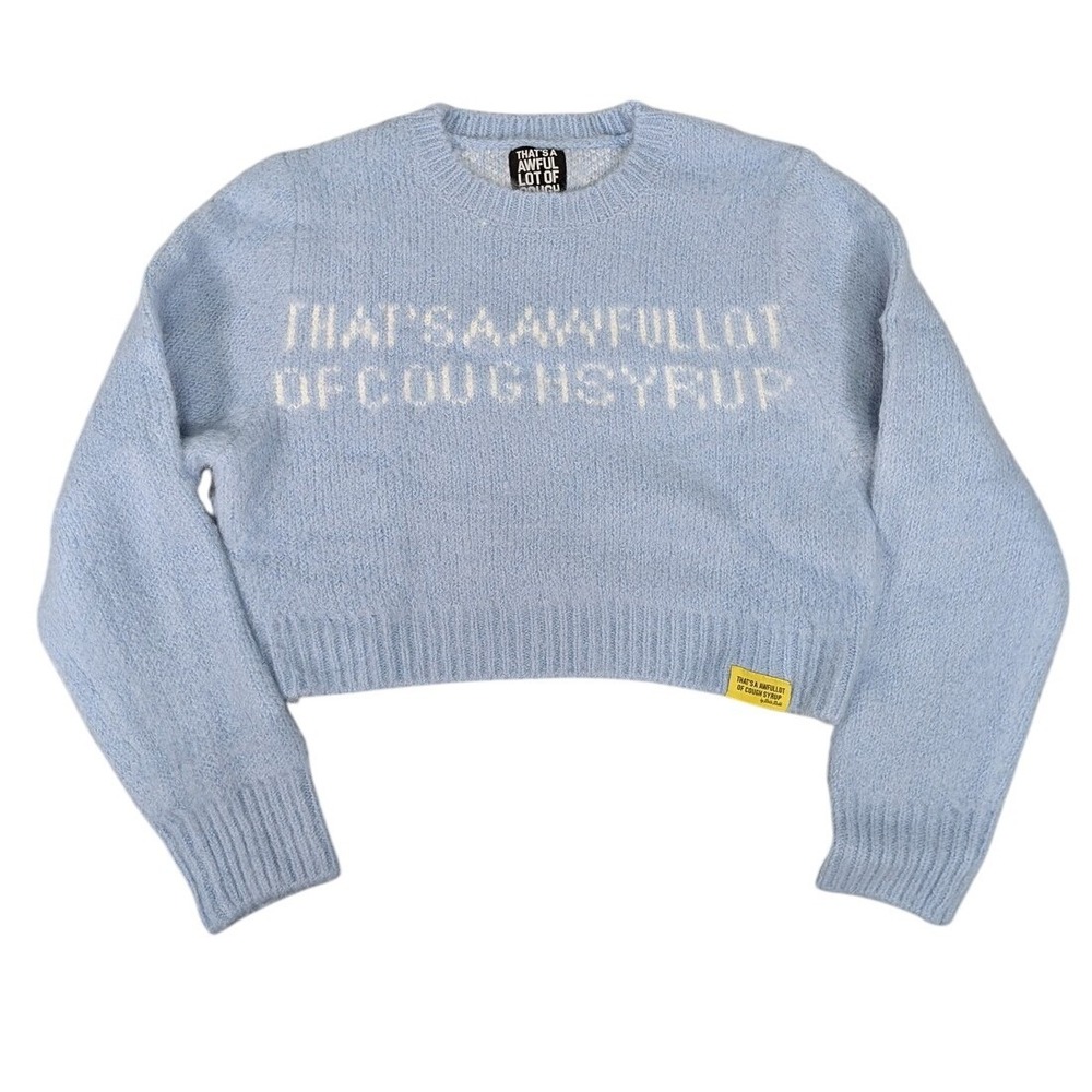 Awful Lot Cough Syrup Sweater Womens Large Blue Mohair Crop Pullover Sweatshirt